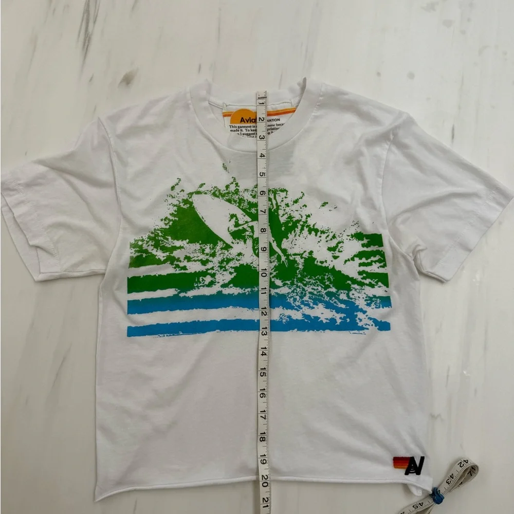 Aviator Nation NWOT White Tee with Green Graphic Small - Picture 2 of 5